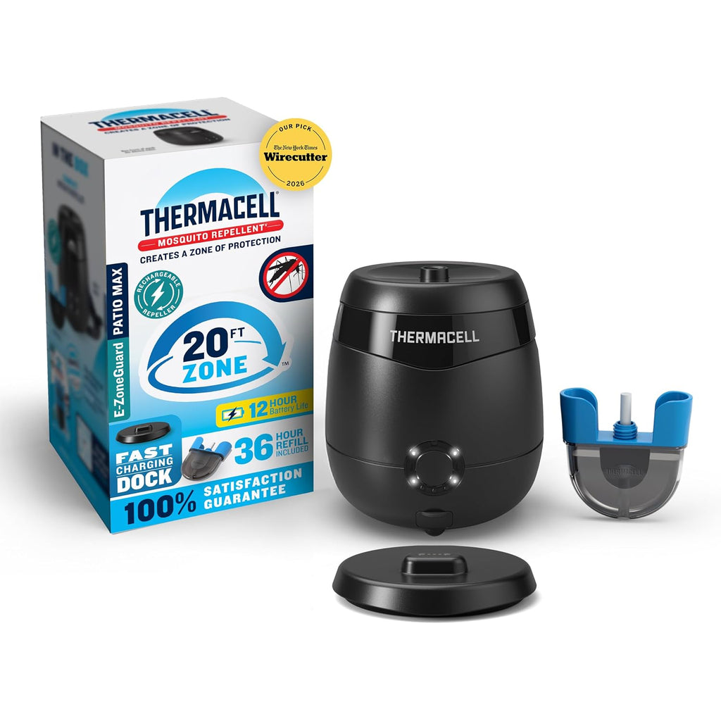 Thermacell E-Zoneguard Patio Max Rechargeable Mosquito Repeller With 20-Foot Zone Of Scientifically Proven Outdoor Protection; 12-Hr Battery; 36-Hr Refill; Bug Spray Alternative; Fast Charging Dock