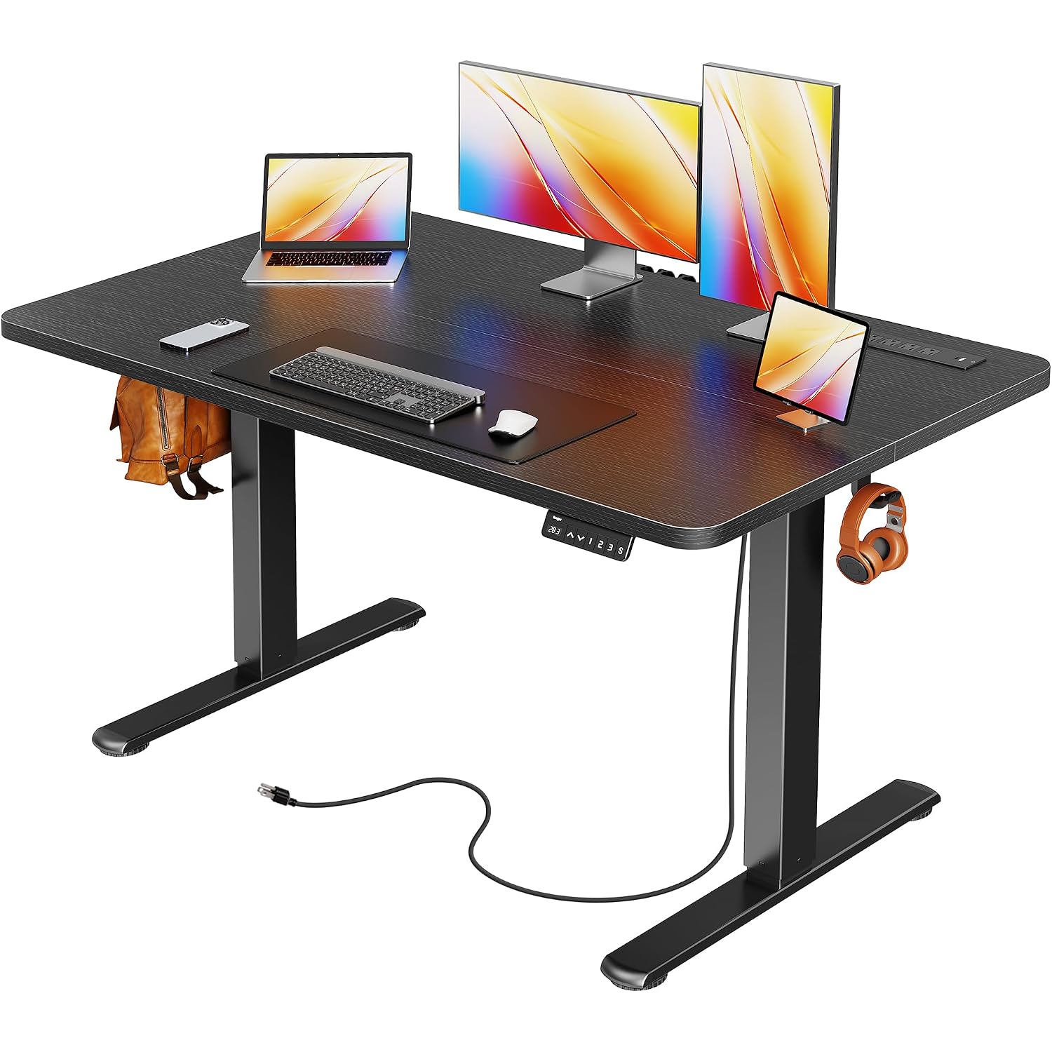 Huuger Electric Standing Desk With Power Outlets And Usb-C Port, 47 X 24 Inch Height Adjustable Desk, Sit Stand Desk For Home Office, Computer & Gaming Desk With 4 Presets, Stable Steel Frame, Black