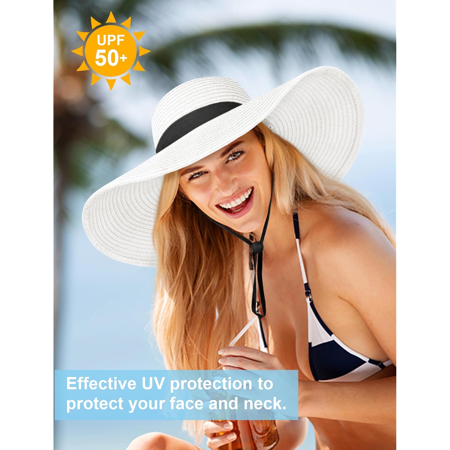 Senker Fashion Sun Hats for Women Oversize Wide Brim Straw Beach Hat Floppy Foldable Roll-Up Summer Vacation UPF 50+