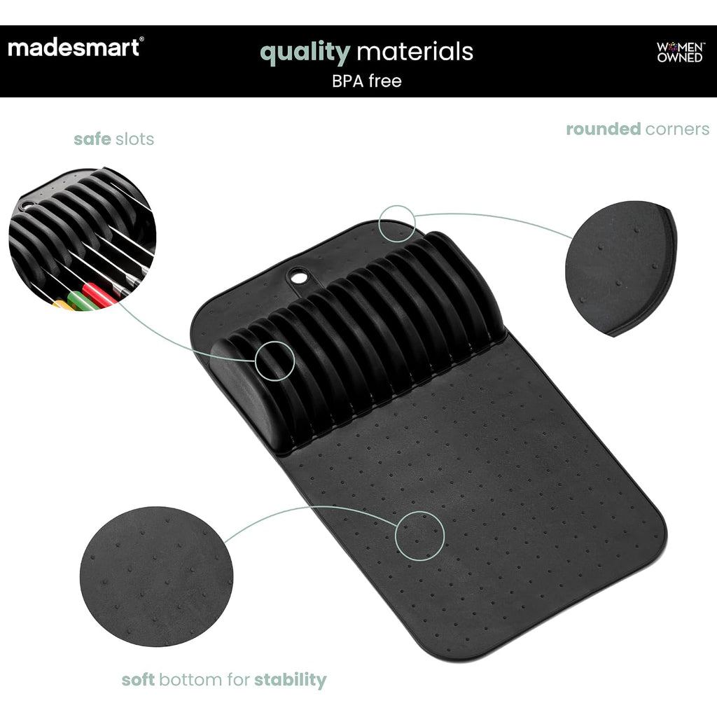 Madesmart Classic Knife Mat For 11 Knives With Soft Grip Base, Carbon