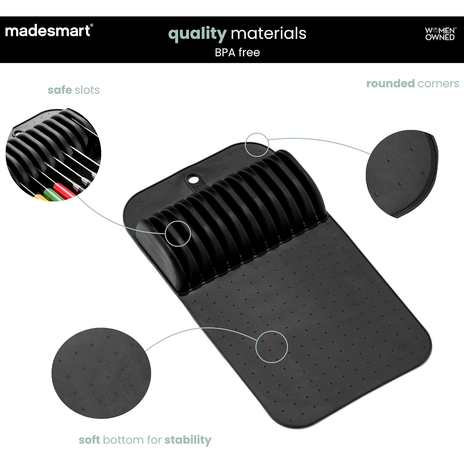 Madesmart Classic Knife Mat For 11 Knives With Soft Grip Base, Carbon