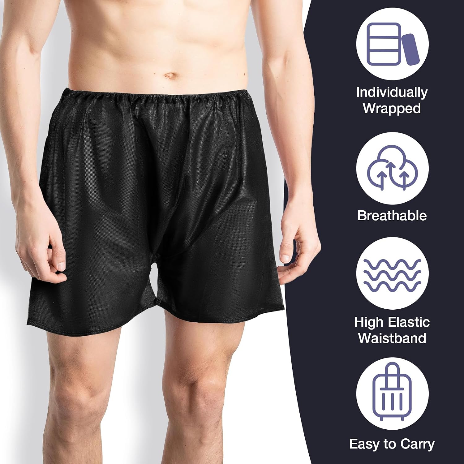 Noverlife 50Pcs Disposable Men Boxer Shorts, Non Woven Male Underwear Patient For Travel Massage Individually Wrapped