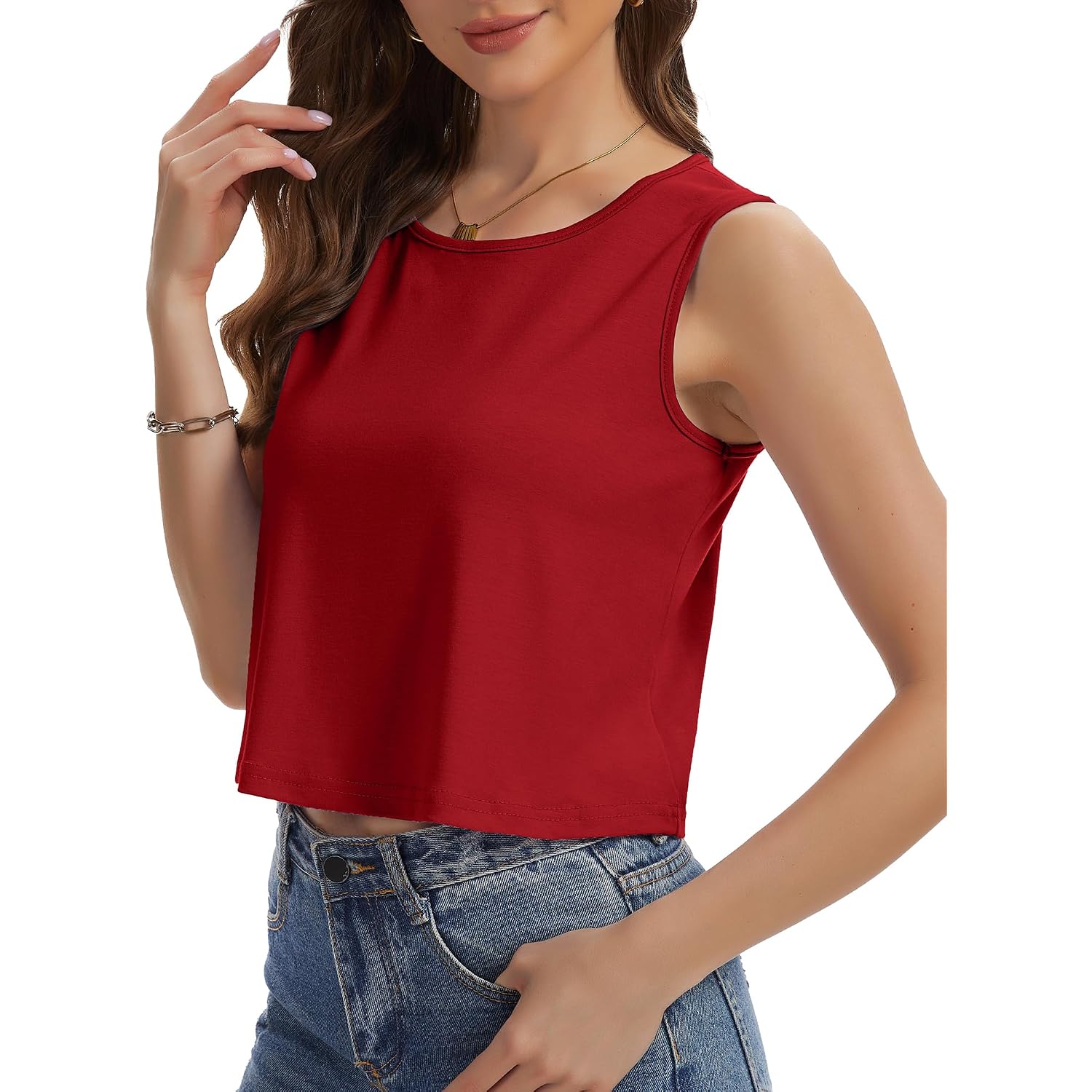 Womens Crop Tops Summer Casual Sleeveless Tank Loose Fit Basic Shirts 2026