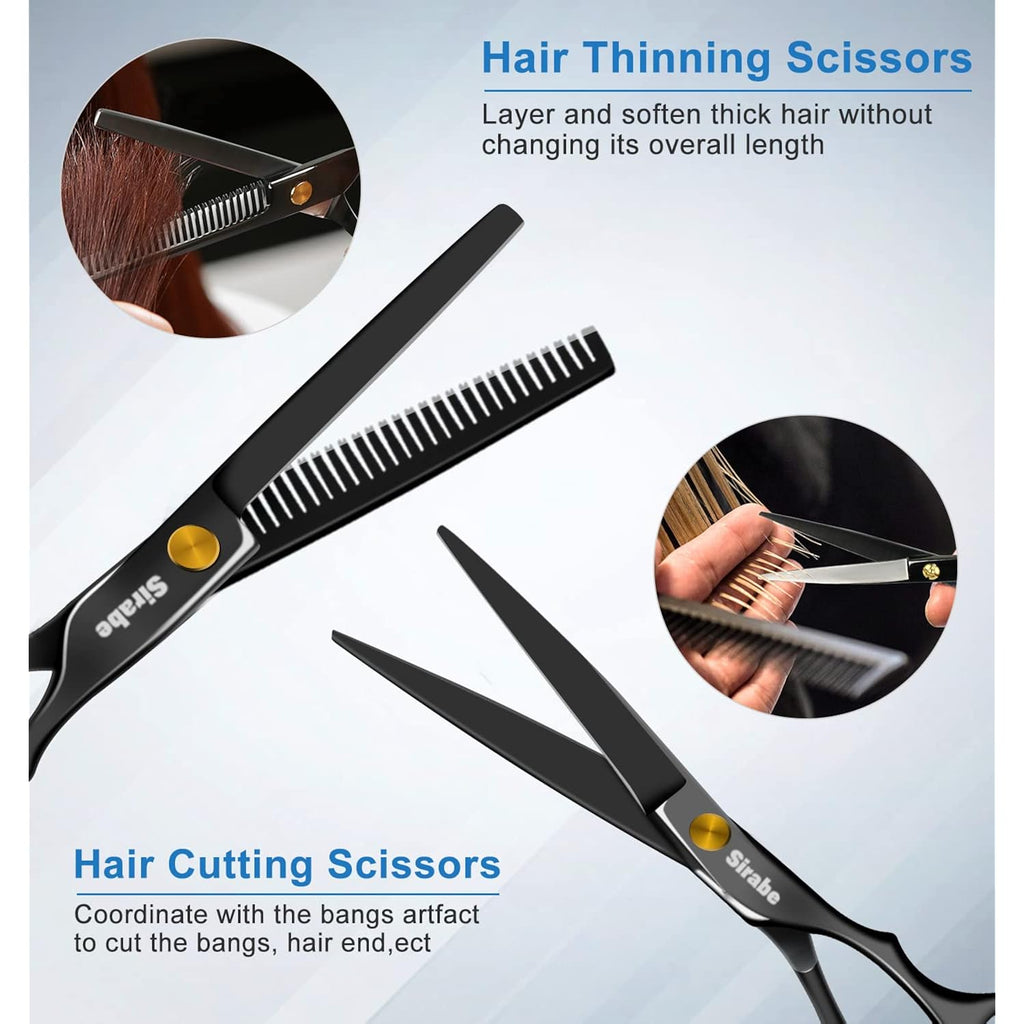10 Pcs Hair Cutting Scissors Set, Professional Haircut Scissors Kit With Cutting Scissors, Thinning Shears, Comb, Cape, Clips, Black Hairdressing Texturizing Shears Set For Barber, Salon, Home