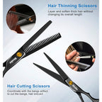 10 Pcs Hair Cutting Scissors Set, Professional Haircut Scissors Kit With Cutting Scissors, Thinning Shears, Comb, Cape, Clips, Black Hairdressing Texturizing Shears Set For Barber, Salon, Home