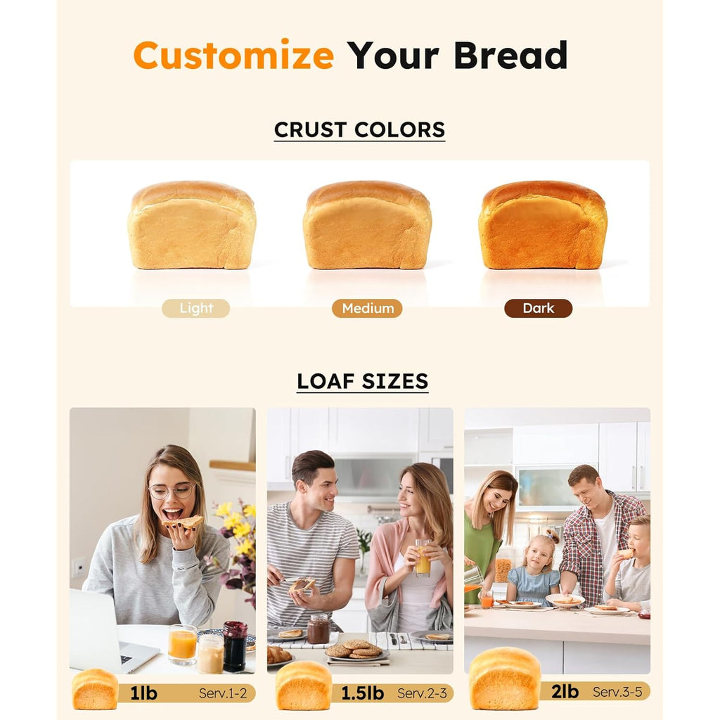 2LB Bread Maker Machine, OSIPOTO 17 in 1 Automatic Stainless Steel Bread Machine, Non-stick, Beginner-Friendly Controls, 15 Hour Timer, Easy to Clean Low Noise, High Success Rate for Homemade Bread