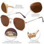 SOJOS Square Polarized Sunglasses for Women Men Small Hexagonal Polygon Shades SJ1072 Brown