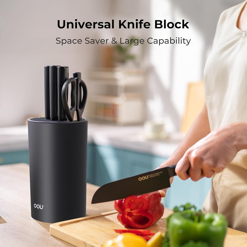 OOU Universal Knife Block Holder Without Knives, Round Kitchen Knife Holder, Detachable Knife Storage for Easy Cleaning-Black