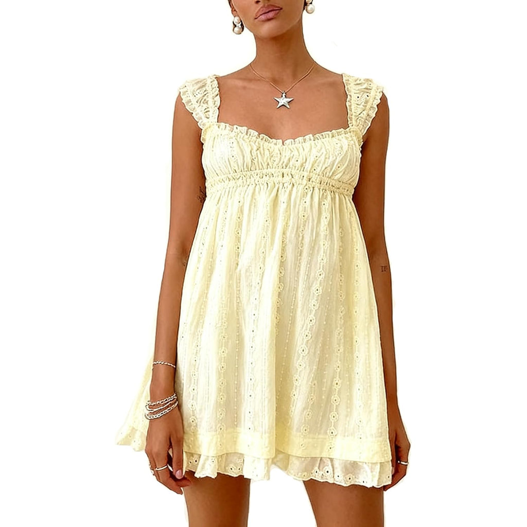 Women'S Summer Babydoll Mini Dress Spaghetti Strap Sleeveless Party Short Y2K Swing Dresses A Line Sundress