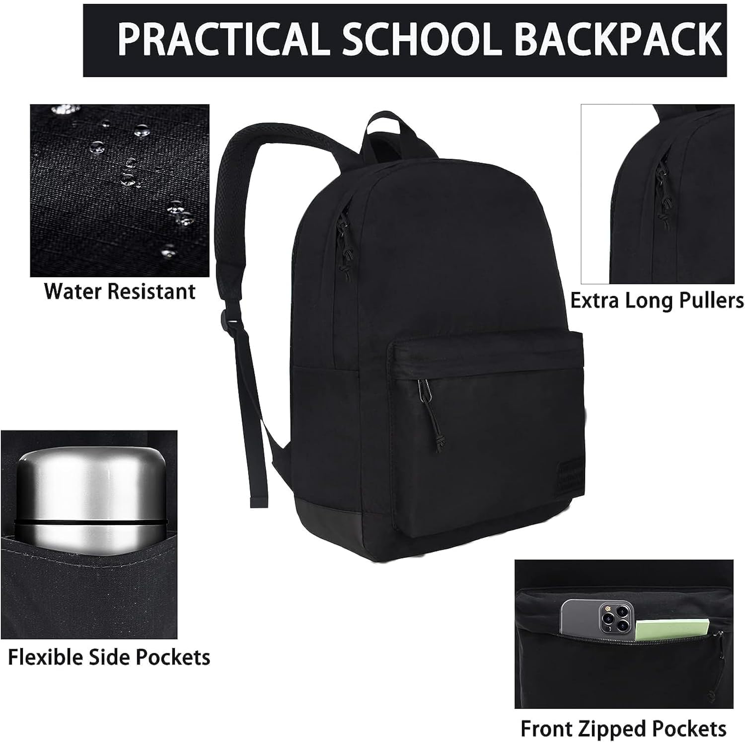 Casual Laptop Backpack For Men And Women, Work Backpack, Black Backpacks, College School Backpack For Boys And Girls, Lightweight Travel Back Pack(Black)