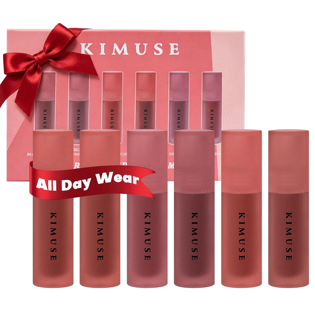 KIMUSE Water Gel Lip Tint 6 Colors Set, Highly Pigmented Long Lasting Moisturizing Glossy Lip Stains, Hydrate Lightweight Lip Gloss Makeup