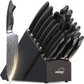 Amorston 22 Pieces Knife Set, Laser Engraved High Carbon Stainless Steel Knife Block Set, Full Tang Professional Kitchen Knife Set with Built-in Sharpener, Mothers Day Gifts for Kitchen