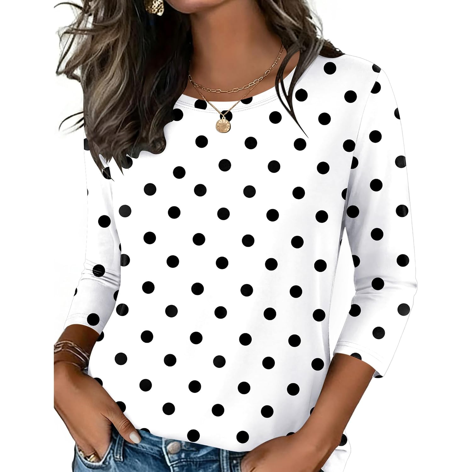 Zeagoo Women's Casual 3/4 Sleeve T-Shirts Round Neck Cute Tunic Tops Basic Tees Blouses Business Work Tee Top