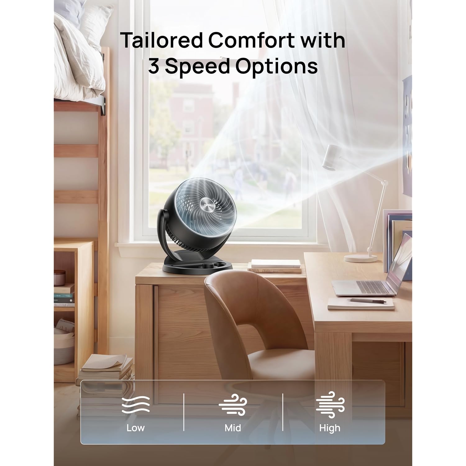 Dreo Fan For Bedroom, 12 Inches, 70Ft Powerful Airflow, 25Db Quiet Table Air Circulator Fans For Whole Room, 120° Adjustable Tilt, 3 Speeds, Desktop Fan For Home, Office, Kitchen