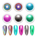 Chrome Nail Powder 6 Boxes Metallic Mirror Effect Nail Art Powder, Holographic Pigment Glitter Dust for Gel Polish Manicure Decoration with 6 Eyeshadow Sticks