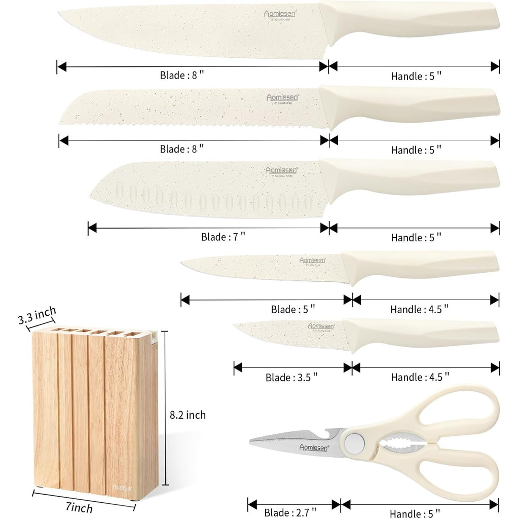 Premium Quality 8-Piece Knife Set with Block, Lightweight and Strong, ﻿ Ergonomic Handles for Home,Dishwasher Safe