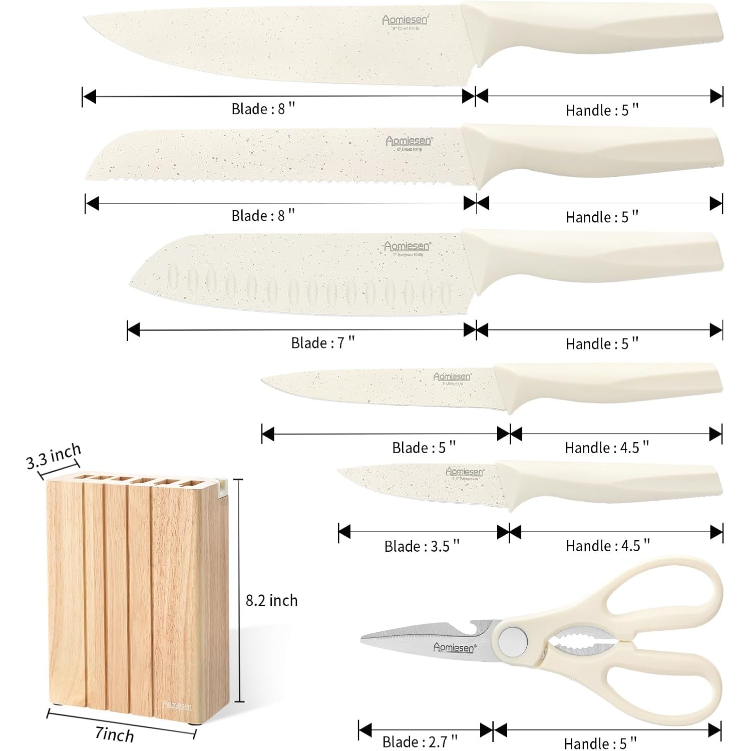 Premium Quality 8-Piece Knife Set with Block, Lightweight and Strong, ﻿ Ergonomic Handles for Home,Dishwasher Safe