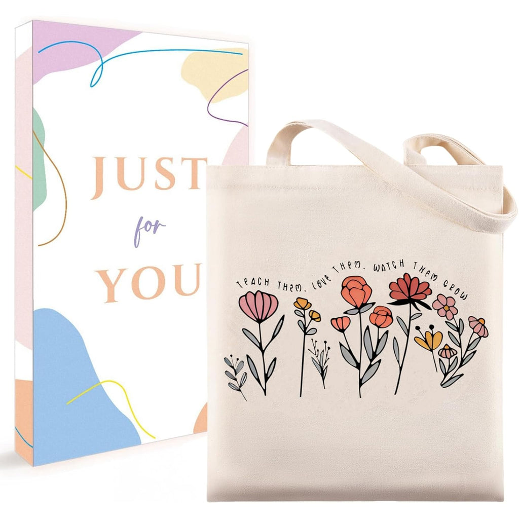 Pavolini Teacher Appreciation Gifts, Flower Printed Canvas Tote Bag, Teacher Gifts, Thank you Gift, Sturdy Cotton Shoulder Bag for Women End of Year Idea Gift