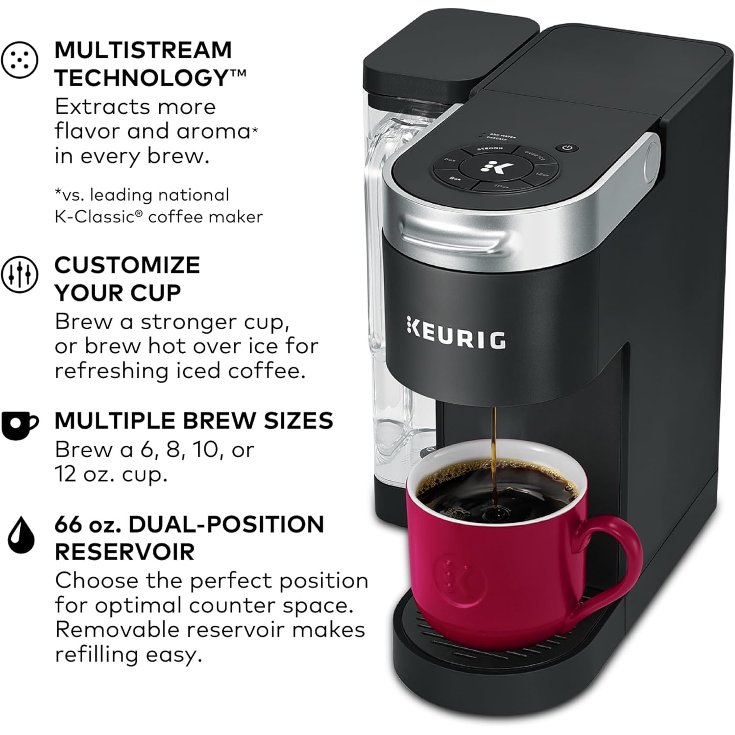 Keurig K-Supreme Single Serve K-Cup Pod Coffee Maker, MultiStream Technology, 4 Brew Sizes, 66oz Dual-Position Removable Reservoir, Black