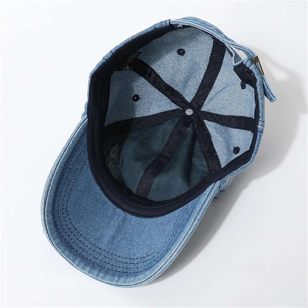 Denim Hats for Women Vintage Washed Distressed Ripped Jean Hat Adjustable Baseball Cap Trucker Unisex Headwear Blue