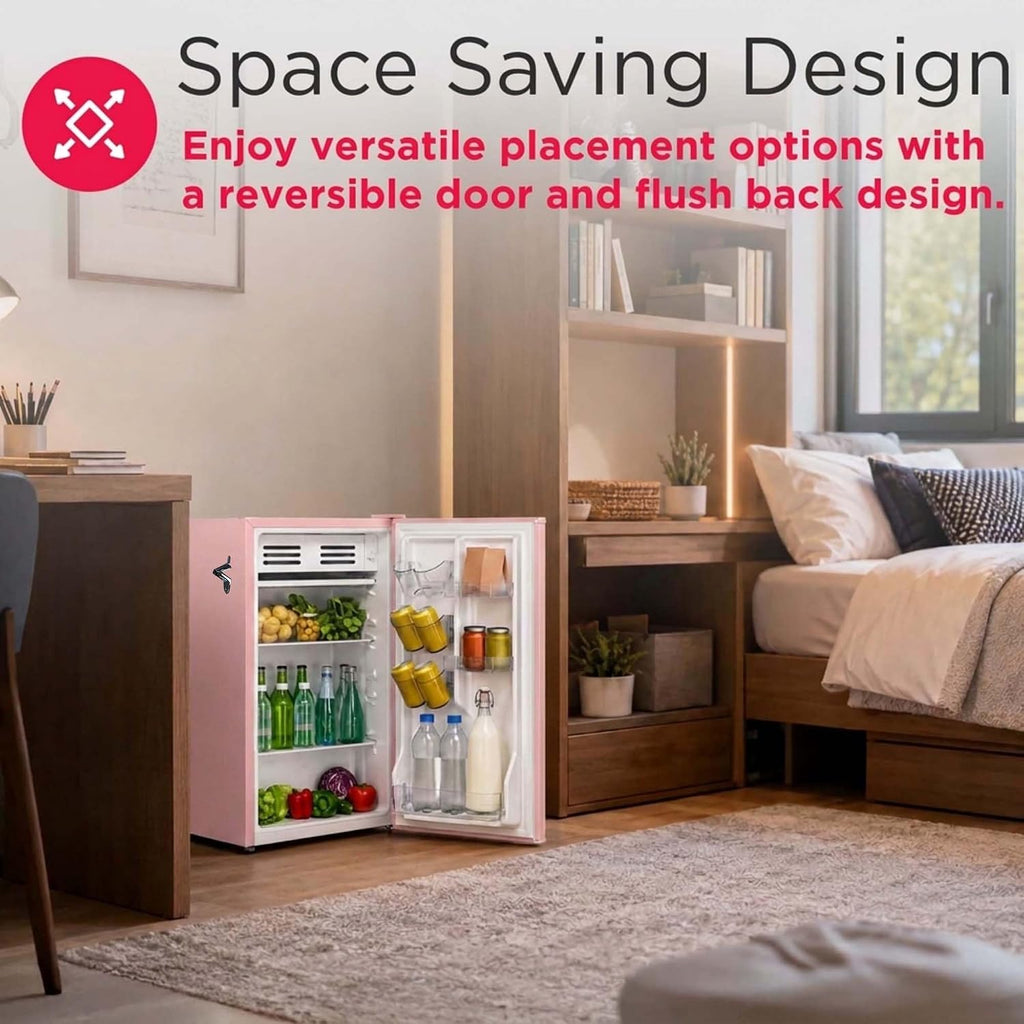 Frigidaire Efr376 Retro Bar Fridge Refrigerator With Side Bottle Opener, 3.2 Cu. Ft, Pink/Coral