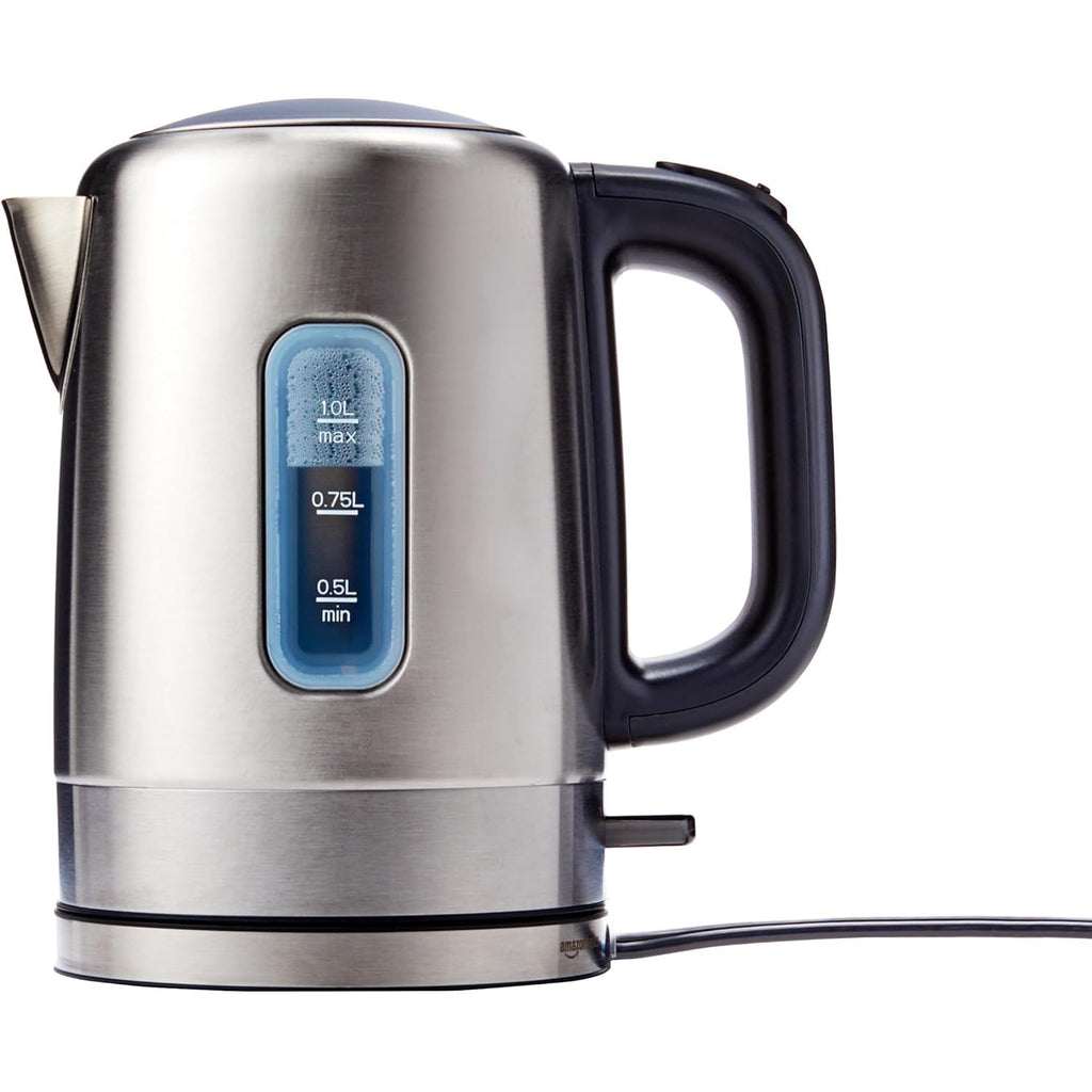 Amazon Basics Electric Stainless Steel Kettle for Tea and Coffee, BPA-Free, Fast Boiling, Auto Shut-Off, 1 Liter, 1500W, Black and Silver