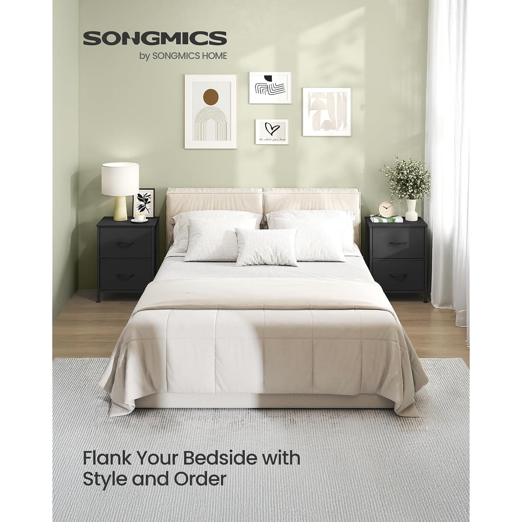 Songmics Bellah Collection - Night Stand With 2 Drawers, Bedside Table, Side End Table, Nightstand For Bedroom, Modern, Ink Black And Ebony Black Ulgs312B01S