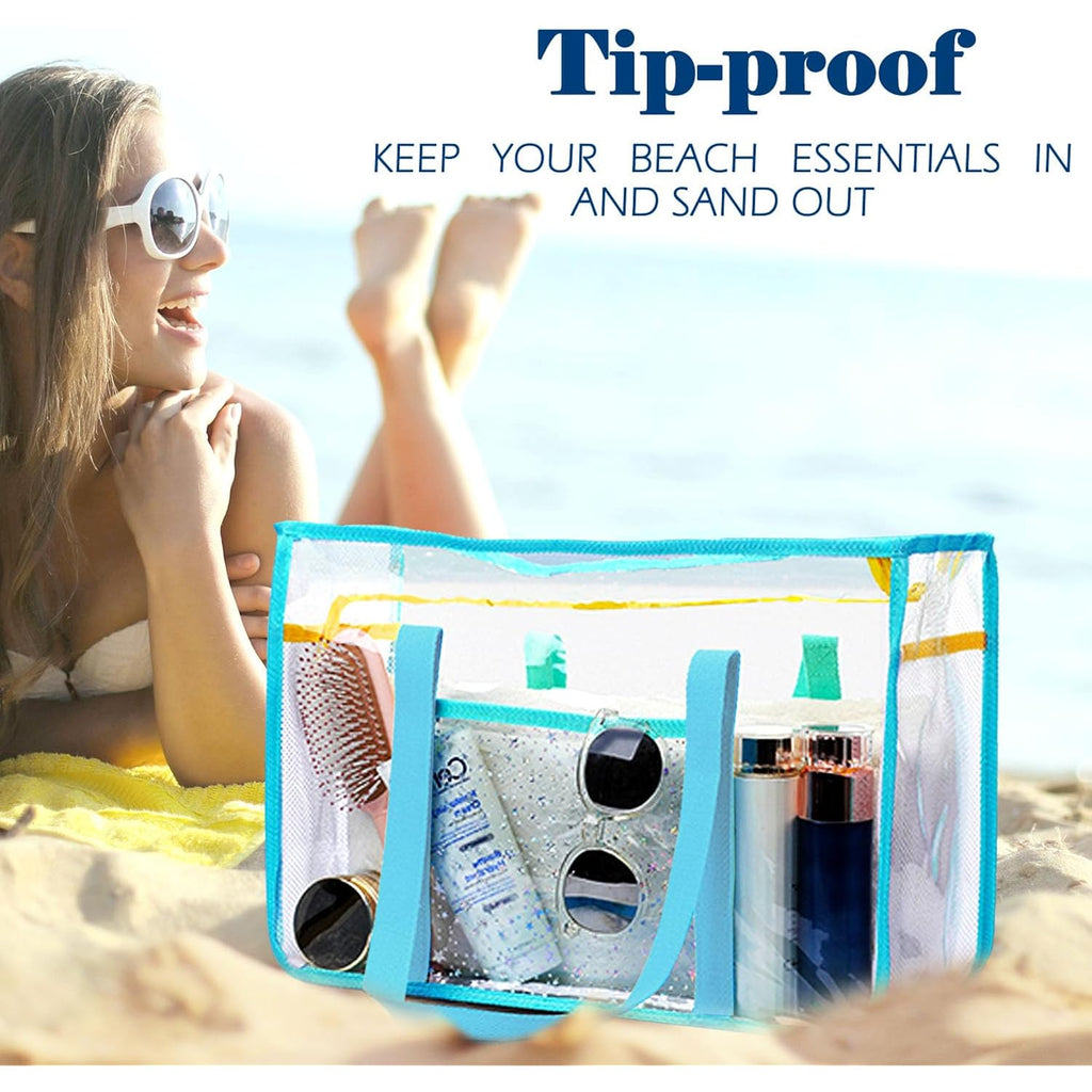 Fammart Clear Beach Bag For Women, Large Pool Tote Cruise Vacation Essentials - Zipper Closure, Waterproof, Sandproof
