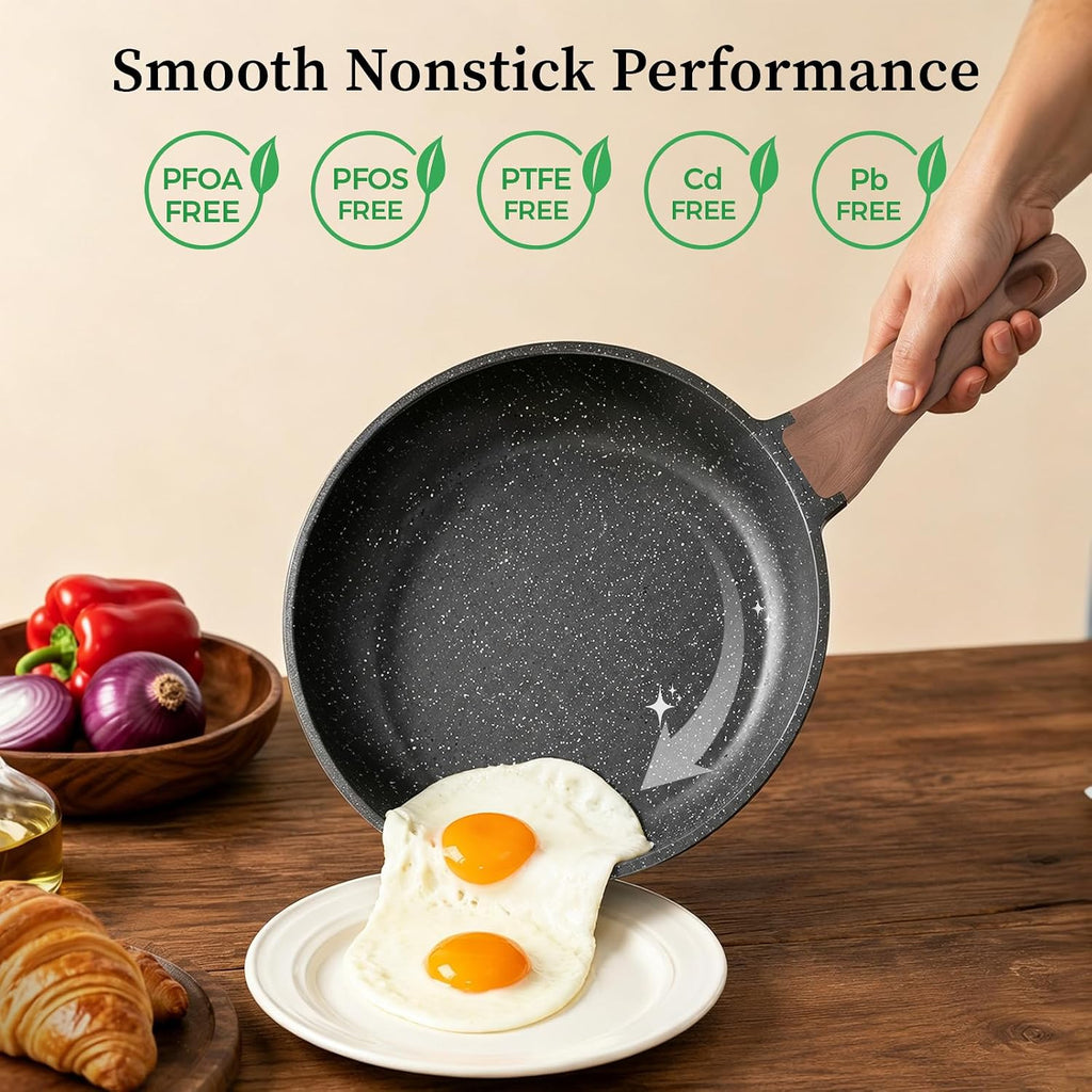 Yashe 8 Inch Granite Nonstick Frying Pan For Induction & All Stovetops | Pfoa/Pfos Free Scratch Resistant With Stay-Cool Handle Cooking Skillet Pan Non-Toxic Omelette Pan