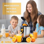 Eurolux Premium Electric Orange Juicer | Stainless Steel Citrus Squeezer With New Ultra-Powerful Motor And Soft Grip Handle For Effortless Juicing, Auto Shutoff, Dishwasher-Safe Parts, Pulp Control