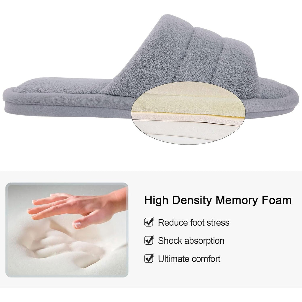 Terry Cloth Open Toe Slippers For Women Memory Foam Slip On House Slippers
