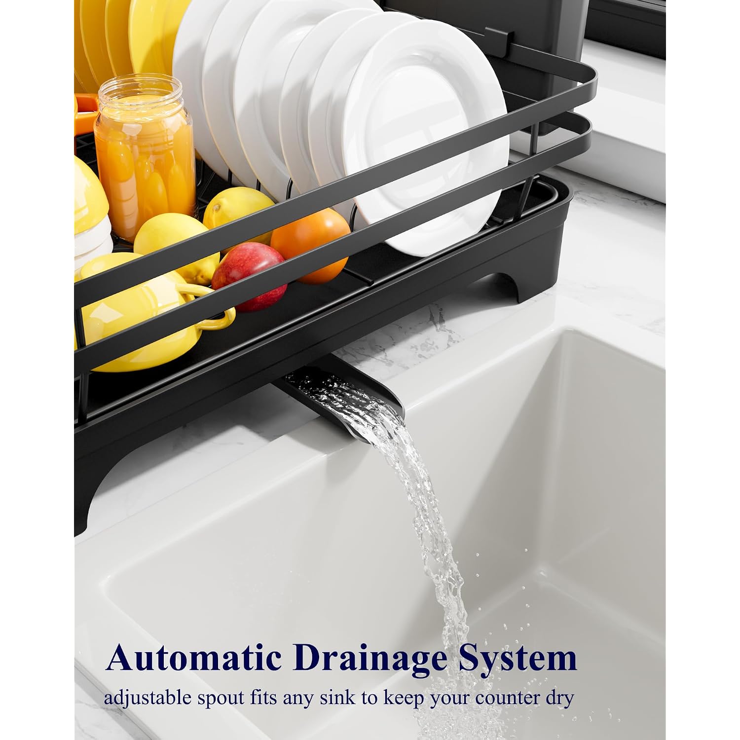 Kitsure Dish Drying Rack - Multi-Functional Dish Rack For Kitchen Counter With Cutlery Holder, Rust-Proof Storage Solution With Rotatable, 15.7" X 12.0" X 5.5", Black