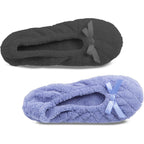 Isotoner Women'S 2 Pack Mictroterry Ballerina Slipper With A Satin Bow