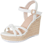 Mikarka Espadrille Wedge Sandals For Women Braided Knot Ankle Strap Open Toe Platform Sandals
