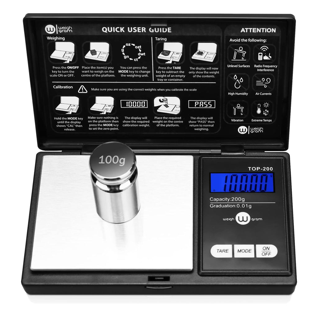 200G Digital Pocket Gram Scale 0.01G Accuracy, 200G X 0.01G Mini Digital Grams Scale, Small Food Scale, Jewelry Scale, Ounces Grains Scale With100G Calibration Weight