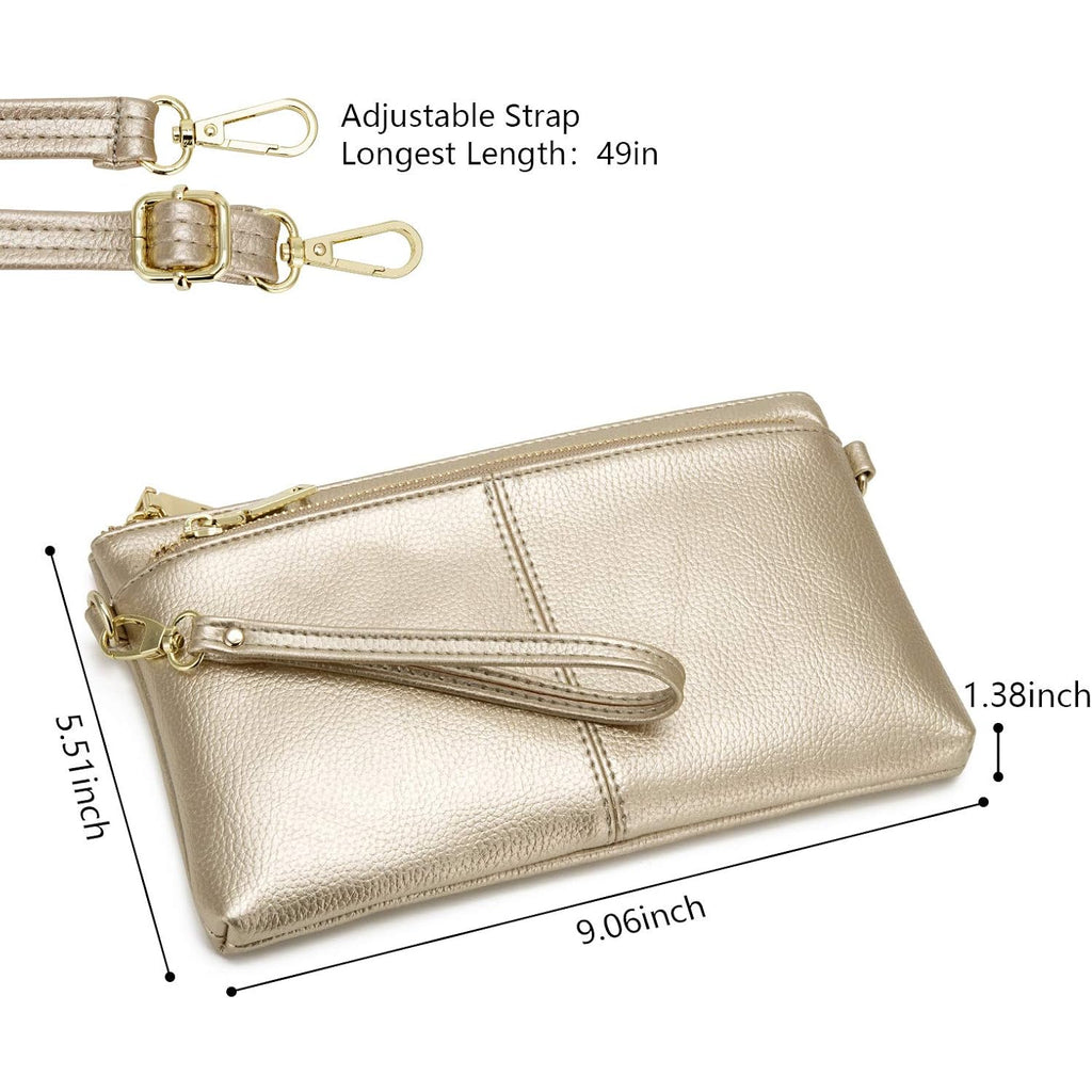 Triple Zip Small Crossbody Bag Lightweight Purses Vegan Leather Wristlet Clutch, Includes Adjustable Shoulder