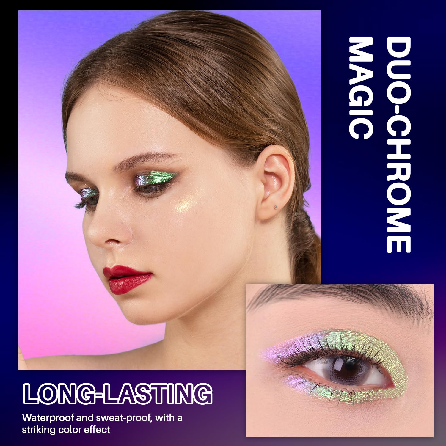 CHARMACY Multichrome Glitter Liquid Eyeshadow, Chameleon Shifting Color, Holographic Metallic Eyeshadow, Long-Lasting Wear, Vegan Eye Topper for Party, Daily Makeup #08