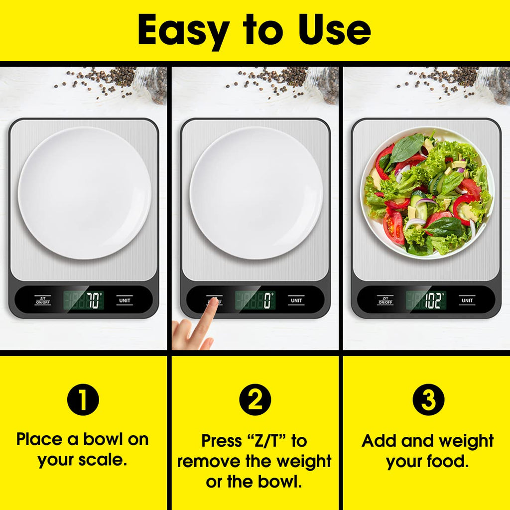 Mik-Nana Food Scale, 10Kg/22Lb Digital Kitchen Scale Weight Grams And Ounces For Baking Cooking Coffee Package Postage, 6 Units With Tare Function, Lcd Display, Easy Clean Stainless Steel