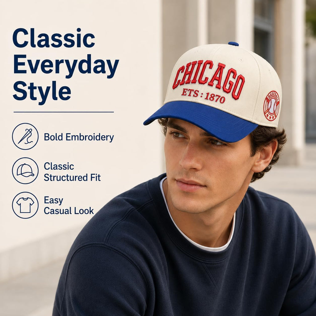 Baseball Hat for Women Men, Two-Tone Baseball Cap, Adjustable City Embroidered Cap Chicago