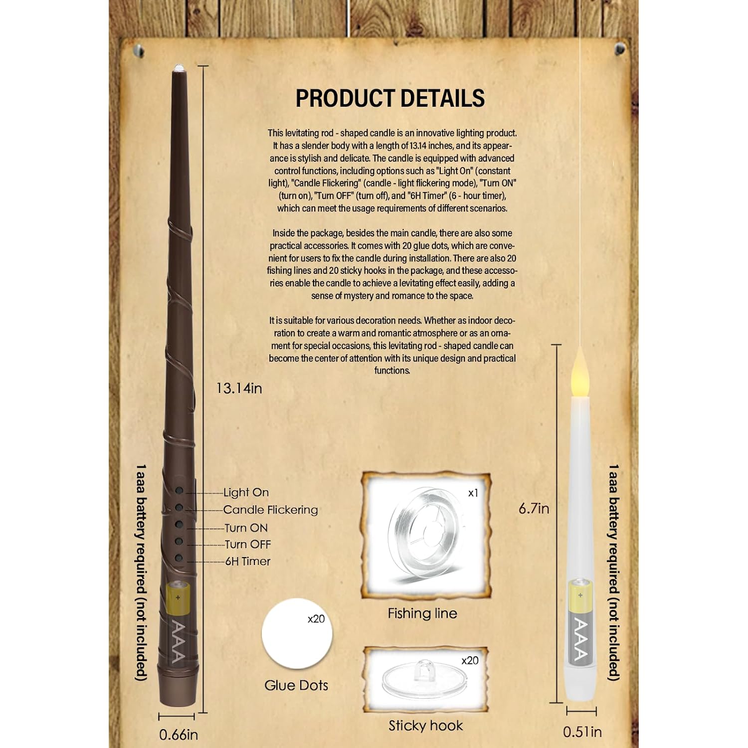 Flameless Floating Candles With Wand，20 Pcs Magic Led Hanging Taper Candles，Flickering Battery Operated Taper Candle With Wand Remote For Halloween Decorations Best Gift（White）