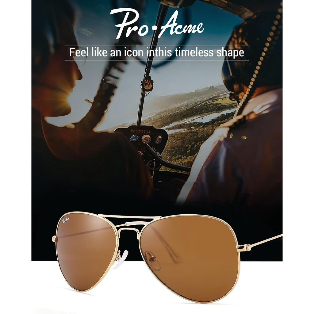 Pro Acme Classic Aviator Sunglasses For Women & Men Glass Lens Metal Frame Uv400 Driver Sunglasses