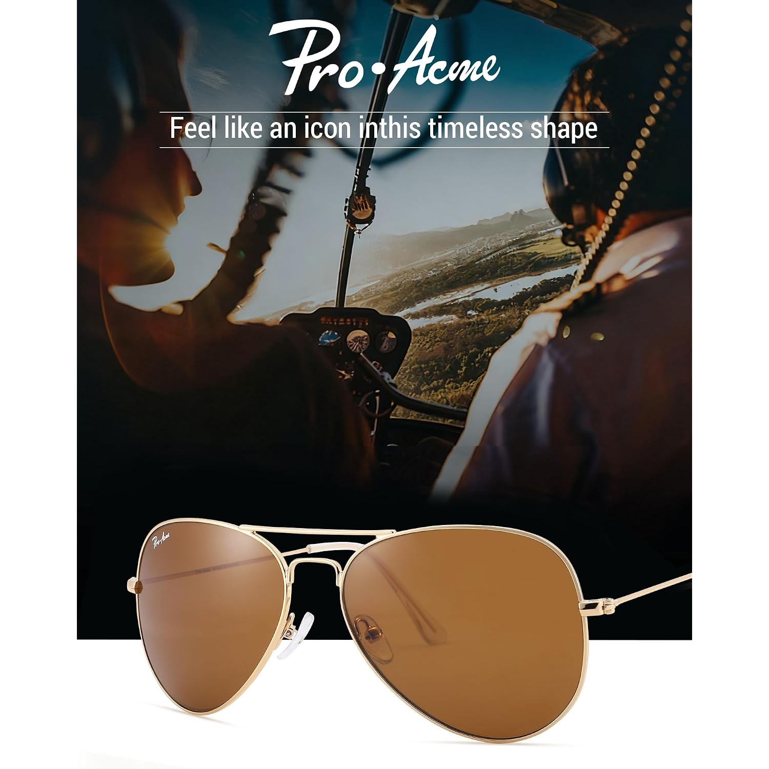 Pro Acme Classic Aviator Sunglasses For Women & Men Glass Lens Metal Frame Uv400 Driver Sunglasses