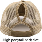 Womens Ponytail High Messy Bun Hats Distressed Baseball Caps Unconstructed Washed Dad Hat Girls Trucker Ponycaps Sun Hat 03-light Khaki