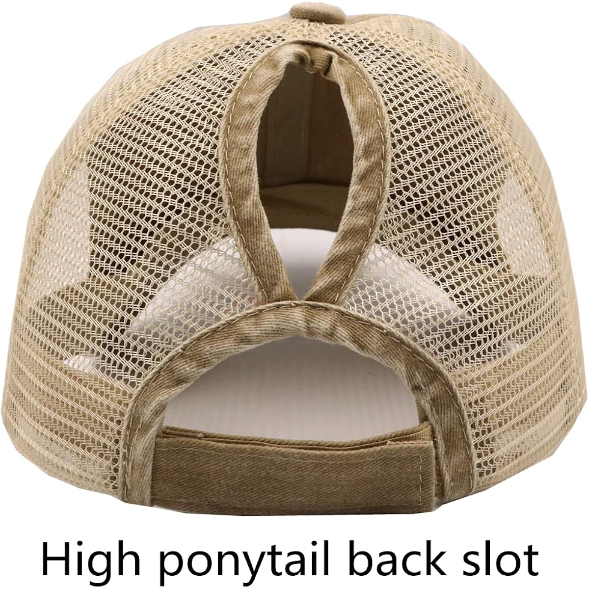 Womens Ponytail High Messy Bun Hats Distressed Baseball Caps Unconstructed Washed Dad Hat Girls Trucker Ponycaps Sun Hat 03-light Khaki