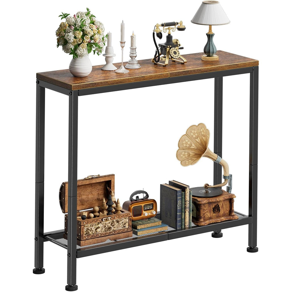 Simple Trending Console Table, 32" Sofa Table With Storage Shelf, Narrow Entryway Table, For Hallway, Behind The Couch, Living Room, Rustic Brown