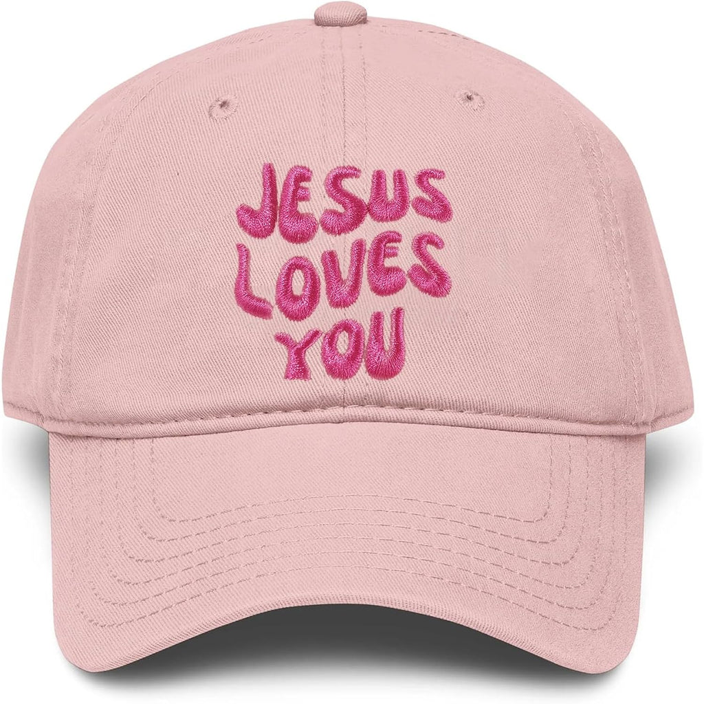 Jesus Loves You Hat Embroidered Christian Baseball Cap Adjustable Faith Hats for Women Girls Cute Religious Gifts Dark Pink
