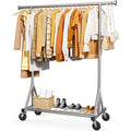 Heavy Duty Stainless Steel Rolling Clothes Rack With Mesh Shelf, Lockable Wheels & Anti-Slip Stoppers, Large Capacity Clothing Organizer For Bedroom, Laundry Room, 42.5" X 16.5" X 65.9", Silver