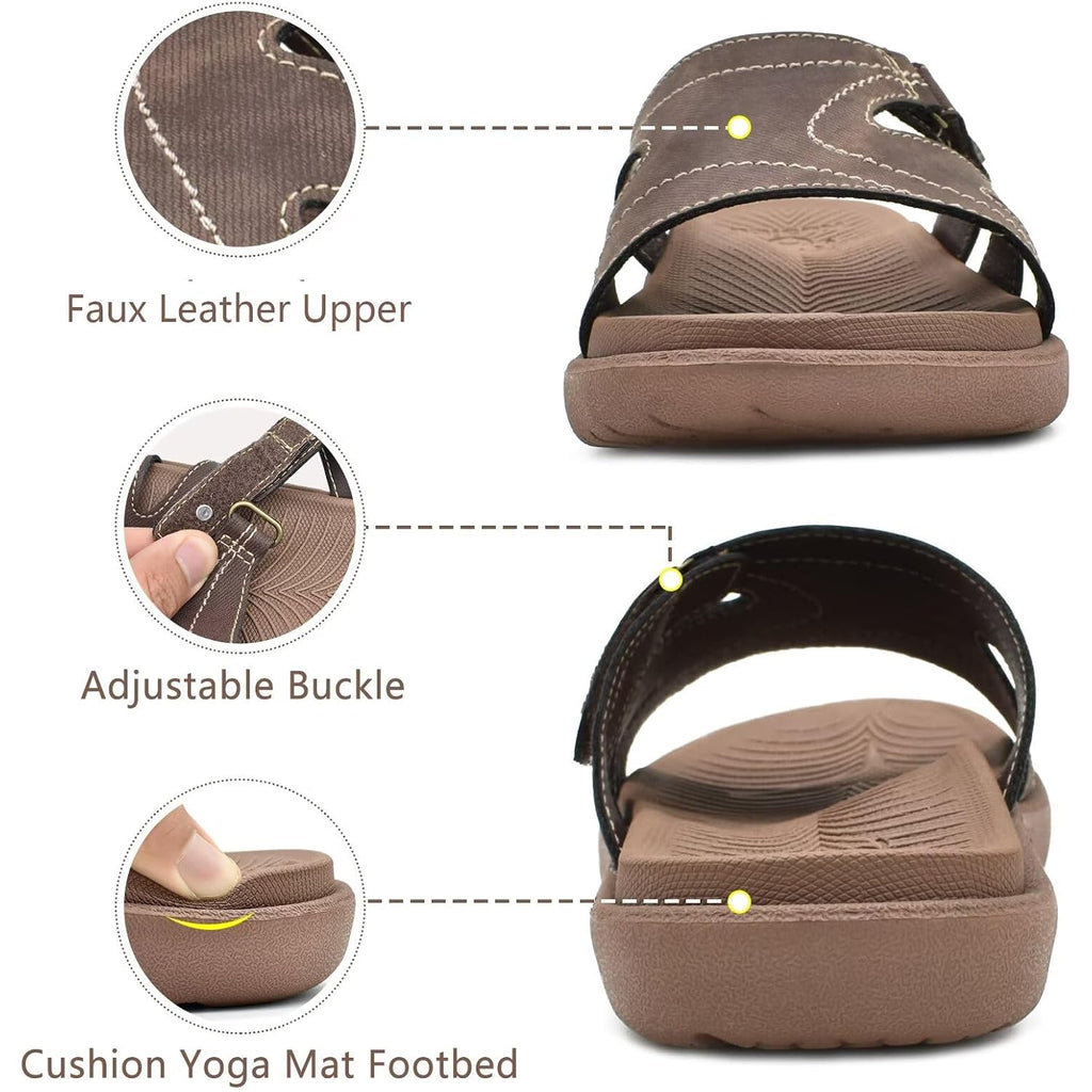 Kuailu Womens Fashion Orthotic Slides Ladies Athletic Yoga Mat Memory Foam Walking Sandals Thick Cushion Recovery Summer Beach Slippers Comfortable Plantar Fasciitis Arch Support