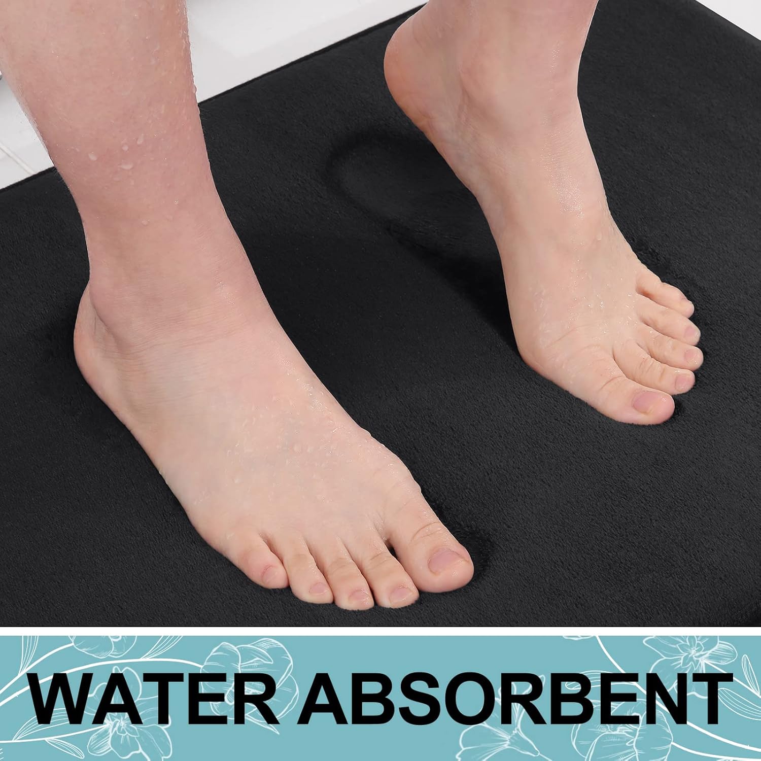 Smiry Memory Foam Bath Mat 30x20, Extra Soft and Absorbent Bathroom Mats, Non Slip Washable Carpet for Floor, Shower and Tub, Black