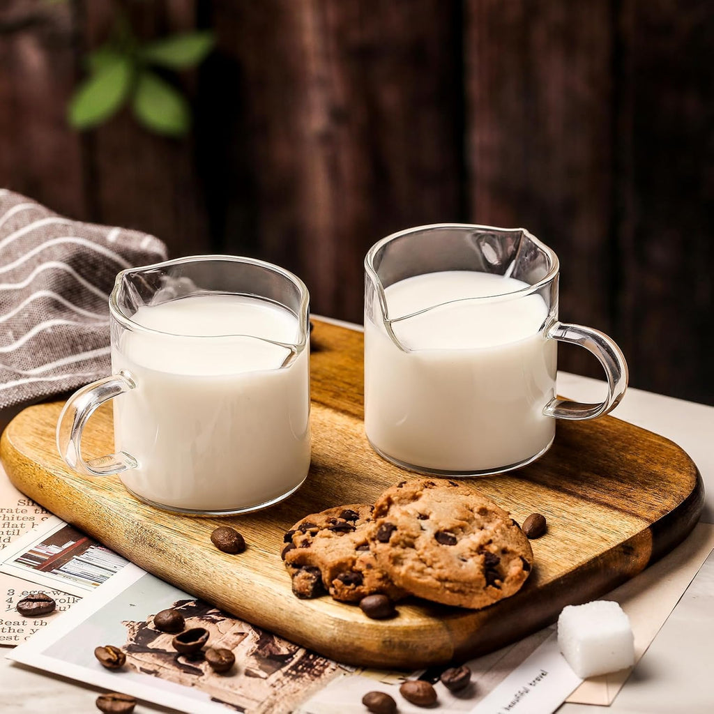 Espresso Cups Set of 2 - 4 Oz Espresso Shot Glass with Handle Double Spout Cups Clear Glass Milk Cup Espresso Accessories Great for Making Coffee Desserts Salad Dressings